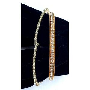 Vintage Signed Avon Rhinestone Bangle Gold Plus Rhinestone Pierced Hoops Set